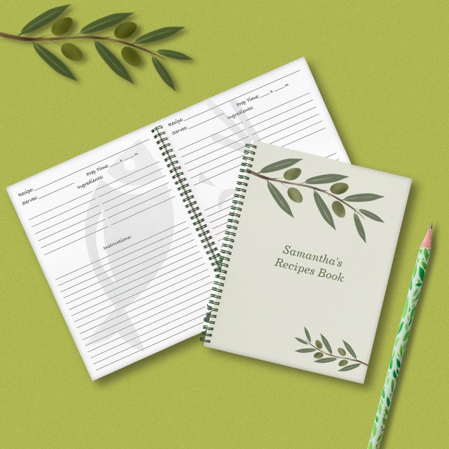 Rezept-Notebook für den Olive-Zweig Notizbuch (Watercolor Olive Branch Recipe Notebook)