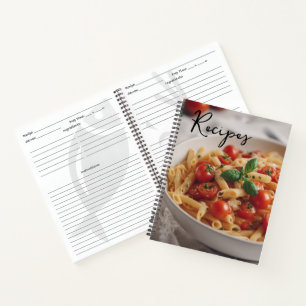 Rezept-Notebook mit Nudeln und Tomaten Notizbuch