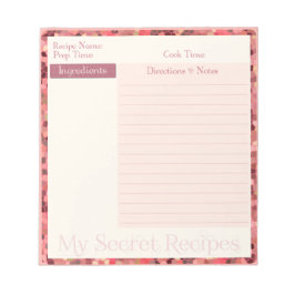 Rezept Notepad im rosa Muster aus festgeklemmtem G Notizblock