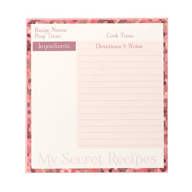 Rezept Notepad im rosa Muster aus festgeklemmtem G Notizblock (Vorderseite)