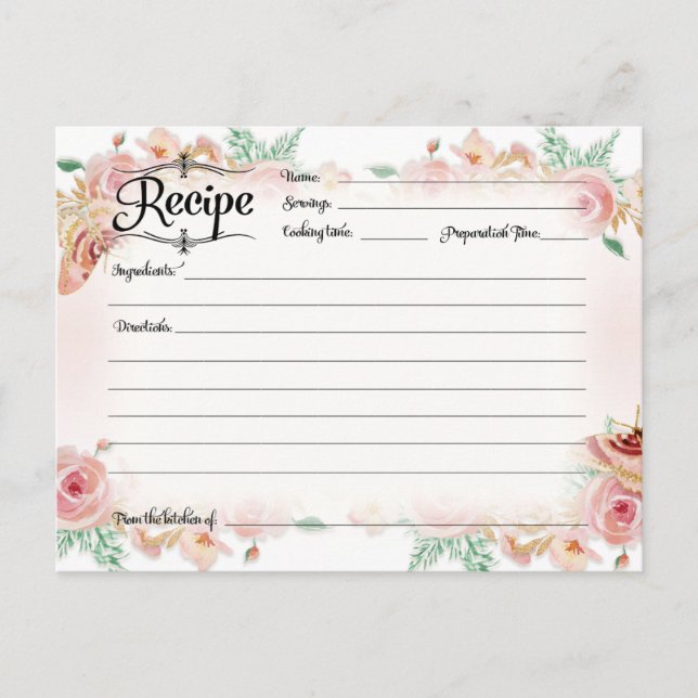 Rezept Rosa Rosa Rose Gold Brautparty Postkarte (Vorderseite)