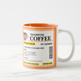 Rezept RX Verschreibung Kaffee Zweifarbige Tasse