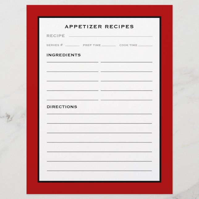 Rezept-Seite | Appetithappen | Rot Schwarz/Weiß (Vorderseite)