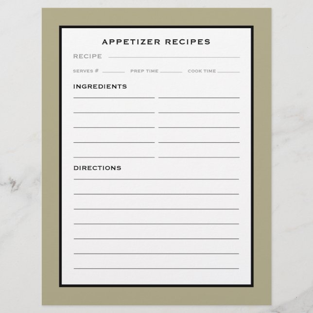 Rezept-Seite | Appetithappen | Schwarz-weiße Stell (Vorderseite)