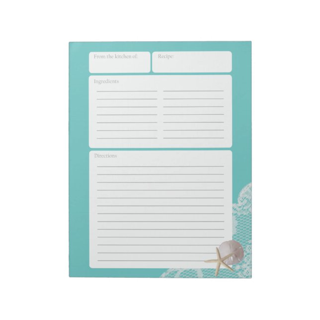 Rezept Seite Aqua Sand Dollar und Spitze Notizblock (Rotiert)