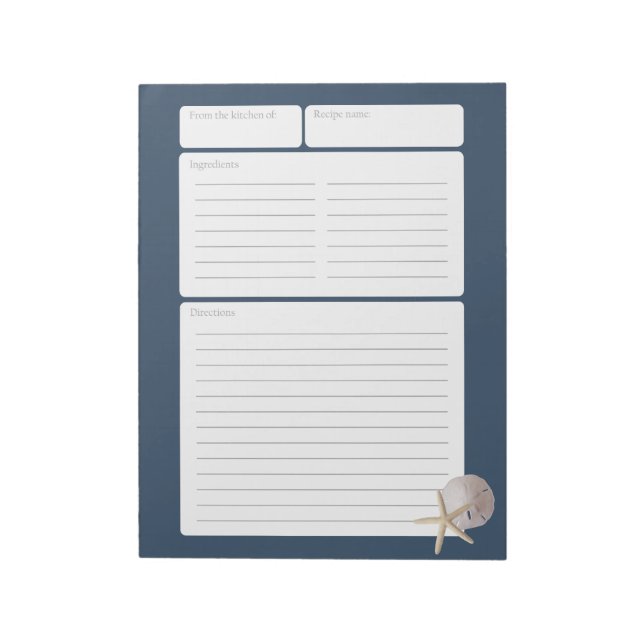 Rezept Seite Blue Sand Dollar und Starfish Notizblock (Rotiert)