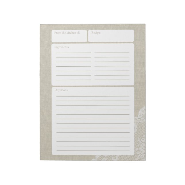 Rezept Seite Light Burlap und Lace Notizblock (Rotiert)