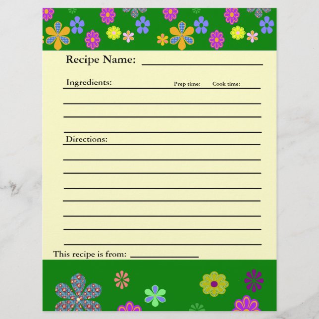 Rezept-Seiten für die Binder der Familienfavoriten (Vorderseite)