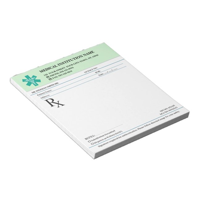 Rezeptblock für Ärzte – Mintgrün Notizblock (angewinkelt)