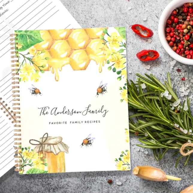 Rezepte Bienen Honiggelbe Florale Monogramm Notizbuch (Von Creator hochgeladen)