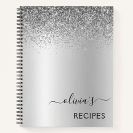 Rezepte Cookbook Silver Glitzer Monogram Notizbuch