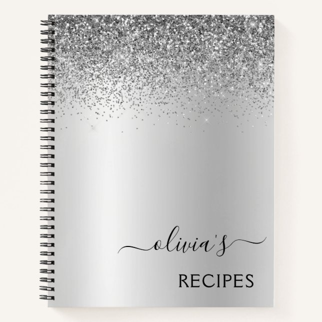 Rezepte Cookbook Silver Glitzer Monogram Notizbuch (Vorderseite)