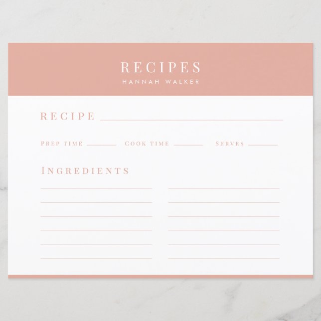 Rezepte | Elegante, rosafarbene, weibliche Rezepti (Vorderseite)