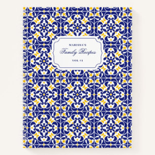 Rezepte für mediterrane Fliesen Blau und Gelb Notizbuch