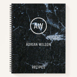 Rezepte für Monogramm aus schwarzem Marmor Notizbuch