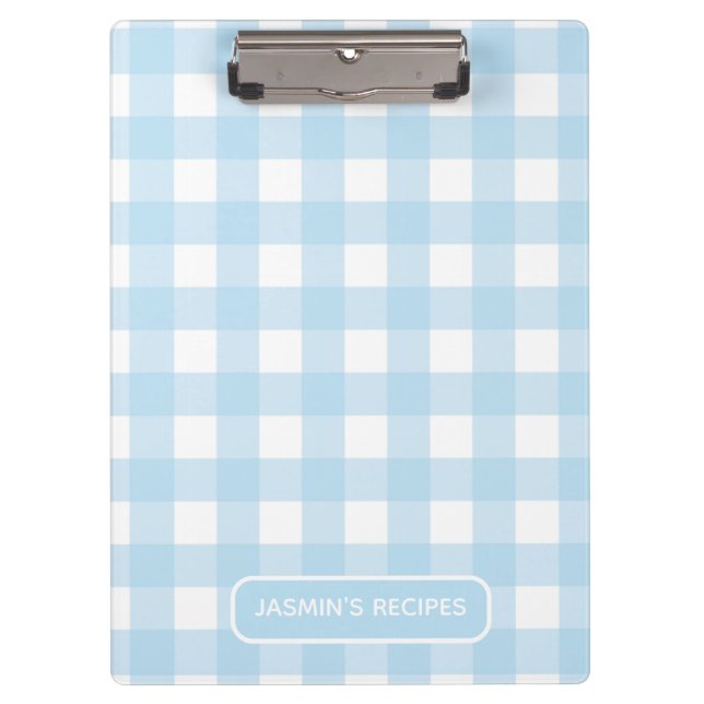 Rezepte | Gingham-Muster Hellblau und Weiß Klemmbrett (Vorderseite)
