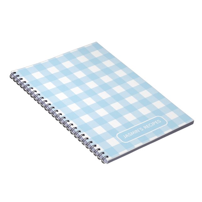 Rezepte | Gingham-Muster Hellblau und Weiß Notizblock (Rechte Seite)