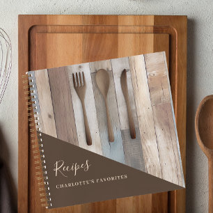 Rezepte Küchenutensilien aus Holz, braunes Kochbuc Notizbuch