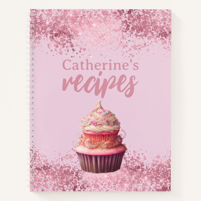Rezepte Rosa Glitzer Cupcake Personalisiertes Note Notizbuch (Vorderseite)