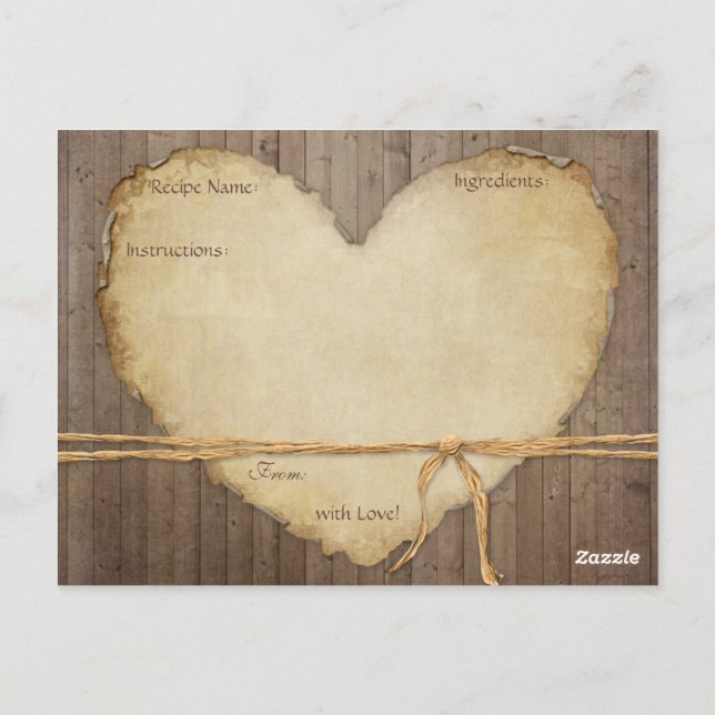 Rezepte Rustikale Holzzaun-Karten Herz-Bridal Postkarte (Rückseite)