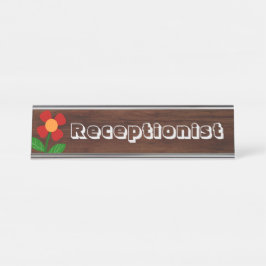 Rezeptionist. Fröhliche boho-Blume Schreibtischnamensplakette