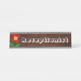 Rezeptionist. Fröhliche boho-Blume Schreibtischnamensplakette