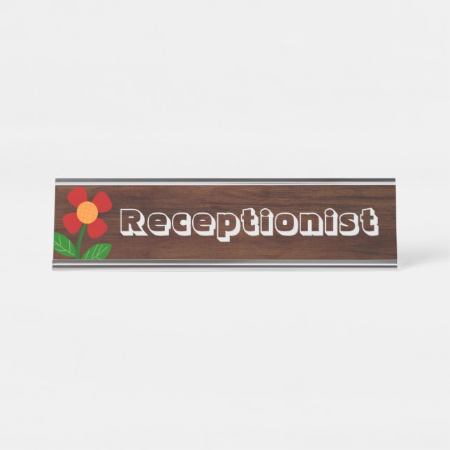Rezeptionist. Fröhliche boho-Blume Schreibtischnamensplakette (Vorderseite )