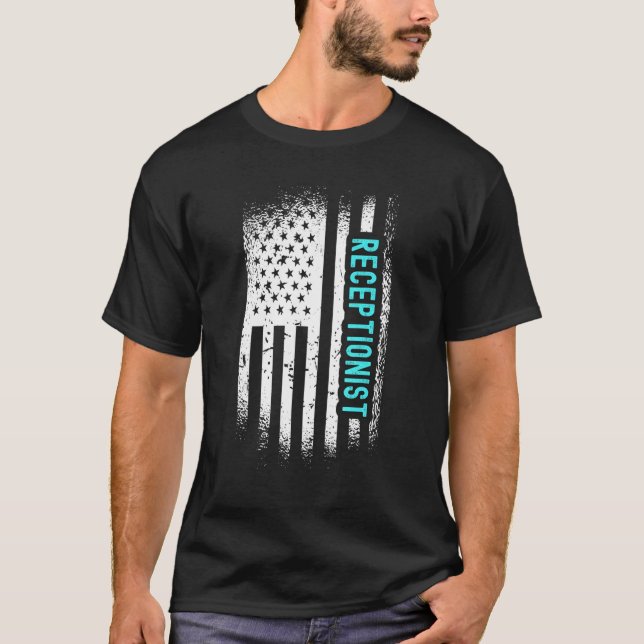 Rezeptionist mit amerikanischer Flagge T-Shirt (Vorderseite)