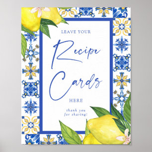 Rezeptionskarten Blue Tiles Lemons Brautparty Sign Poster