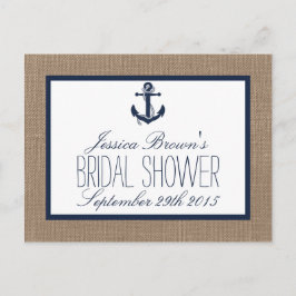 Rezeptionskarten für Nautic Anchor Burlap-Brautpar Einladungspostkarte