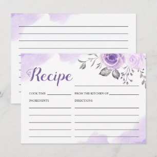 Rezeptkarte für pastellviolette florale Brautparty Begleitkarte