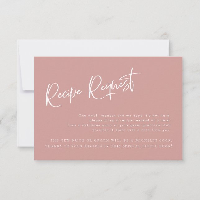 Rezeptkarte für Rosen-rosa Brautparty (Vorderseite)