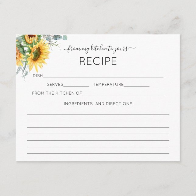 Rezeptkarte für Sonnenblumen Begleitkarte (Vorderseite)