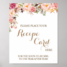 Rezeptkarte hier Rosa Blumenduschenschild platzier Poster