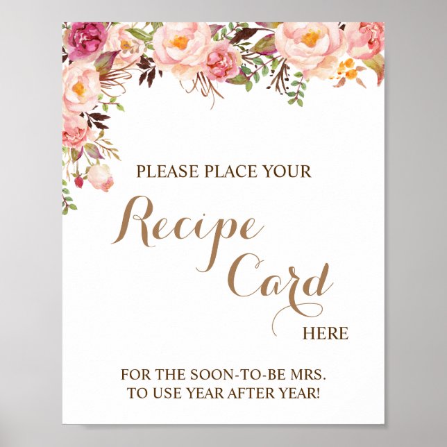 Rezeptkarte hier Rosa Blumenduschenschild platzier Poster (Vorne)