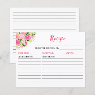 Rezeptkarte mit rosa Rosen
