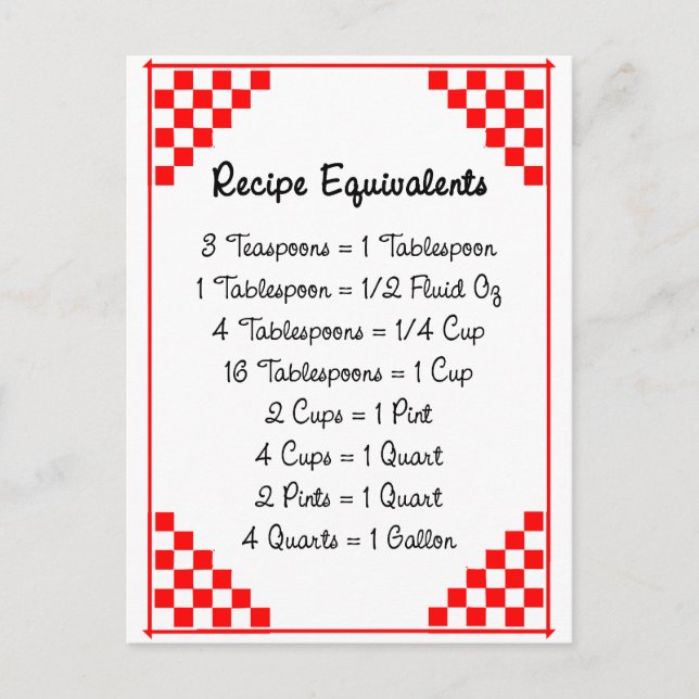 Rezeptoräquivalente Küchenmessungen Postkarte (Vorderseite)