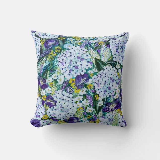 Rhapsody Hydrangeas Floral Pillow Kissen (Vorderseite)