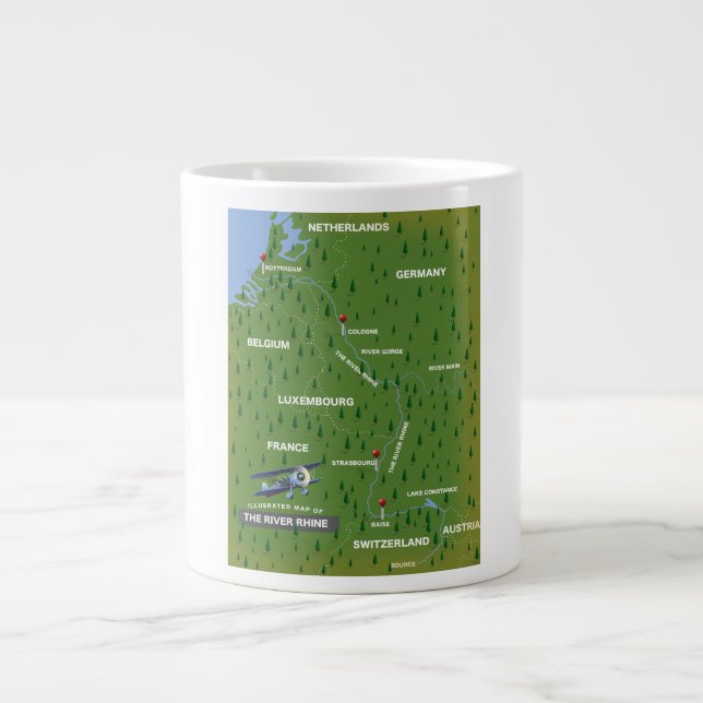 Rheinrückwärts-Reiseplan. Riesenkaffee-Tasse Jumbo-Tasse (Vorderseite)