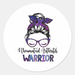 Rheumatoide Arthritis Warrior Messy Bun Ribbon Runder Aufkleber