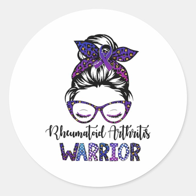 Rheumatoide Arthritis Warrior Messy Bun Ribbon Runder Aufkleber (Vorderseite)