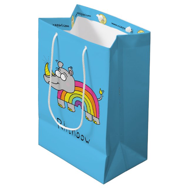 Rhinbow Nashorn-Regenbogen-Geschenk-Tasche Mittlere Geschenktüte (Vorderseite Schrägansicht)