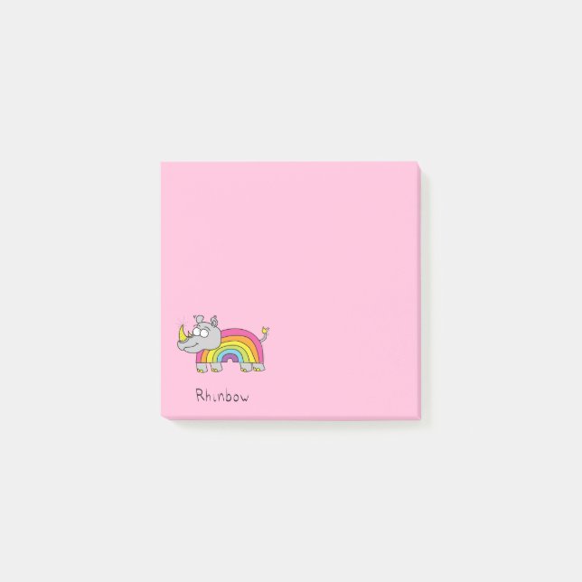 Rhinbow Nashorn-Regenbogen merkt Rosa Post-it Klebezettel (Vorderseite)