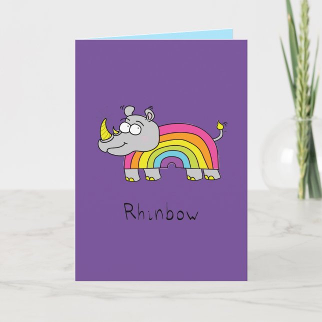 Rhinbow Rhino Rainbow Grußkarte Lila Karte (Vorderseite)
