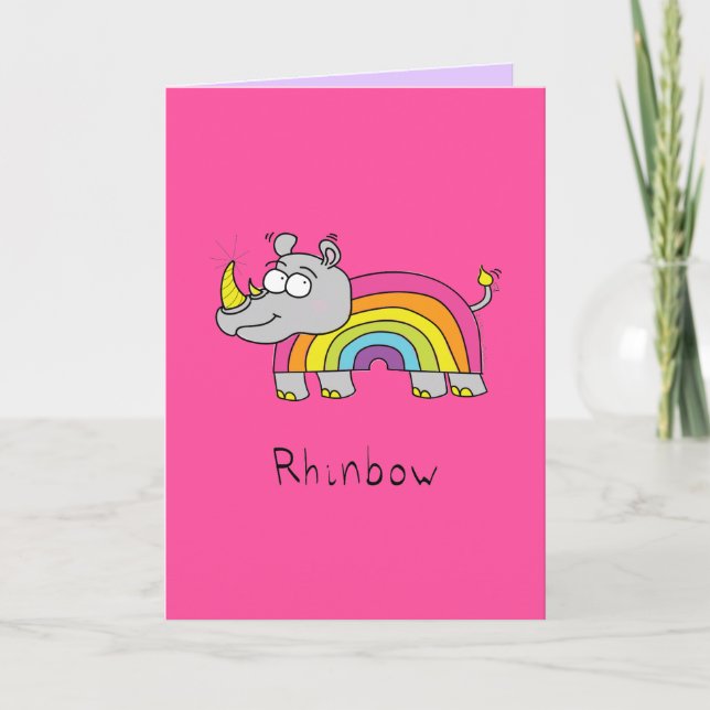Rhinbow Rhino Rainbow Grußkarte Rosa Karte (Vorderseite)