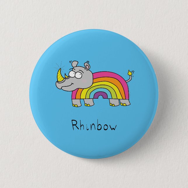 Rhinbow Rhino Regenbogen Button Pin (Vorderseite)