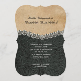 Rhinestone-Cowgirl Schwarze Sweet-Sixteen-Geburtst Einladung