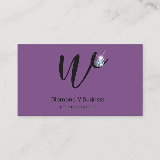 Rhinestone Diamond Logo Initial V Cartes de visite (Devant)