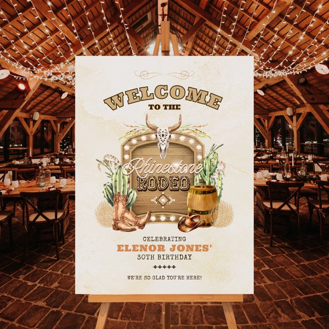 Rhinestone-Rodeo-Geburtstags-Willkommensschild Poster (Western Theme Welcome Sign with a little bling!)