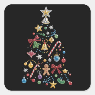Rhinestone Whimiscal Bling Weihnachtsbaum Urlaub Quadratischer Aufkleber